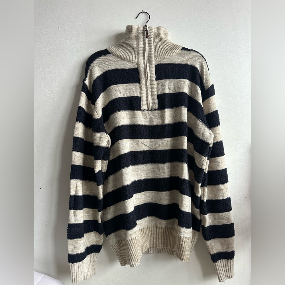 Vintage Pronti Navy & Cream Striped 1/4 Zip Sweater - Men’s 3X